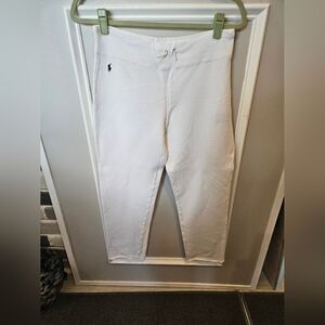 Ralph Lauren White Knit Drawstring Joggers with Navy Pony. Size Small Petite